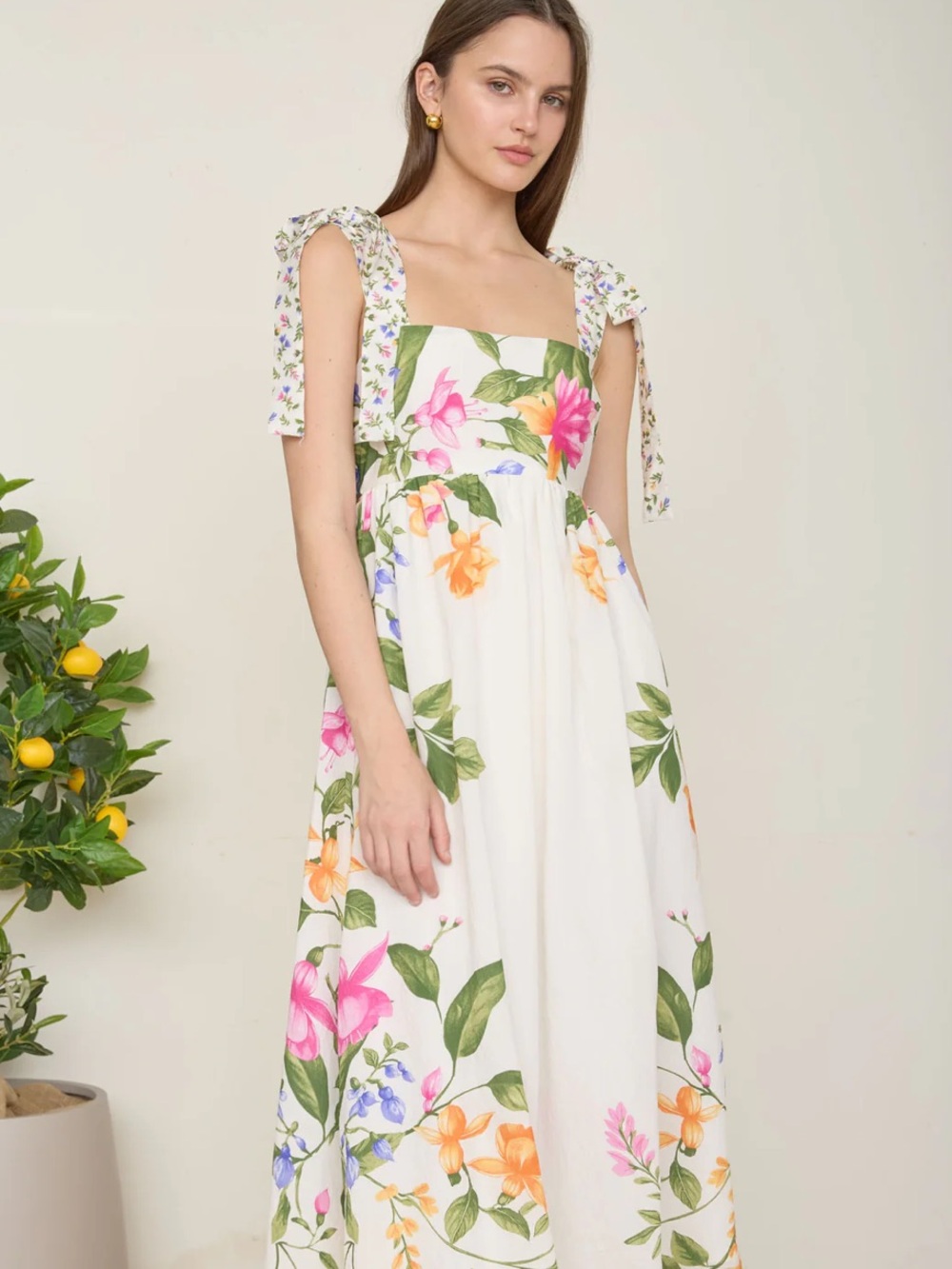 NWT Blu Pepper Off White Floral Tie Strap Empire Waist Midi Dress – Large